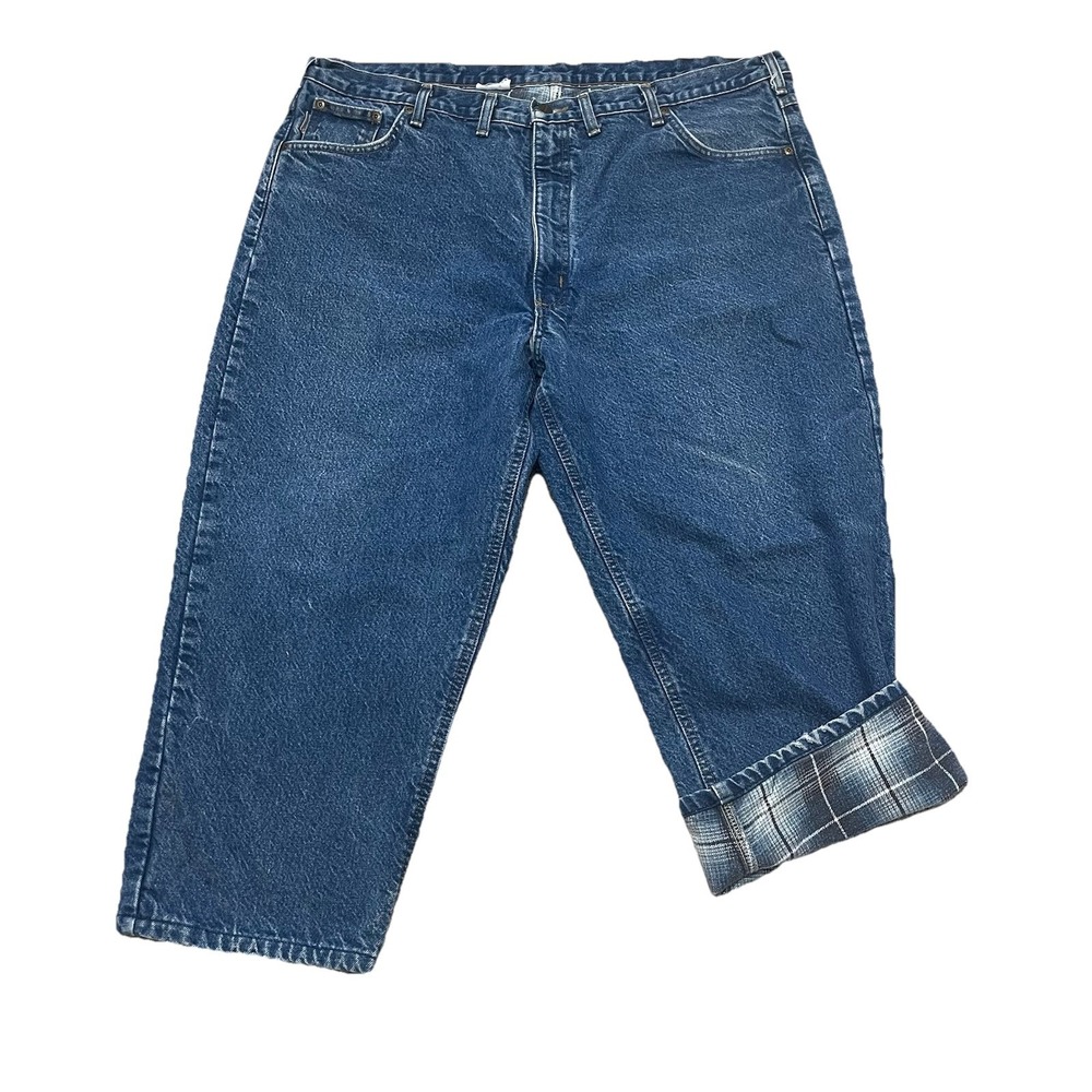 Carhartt Flannel Lined Jeans Men's 42x24 Blue Relaxed Fit Work Wear Denim
